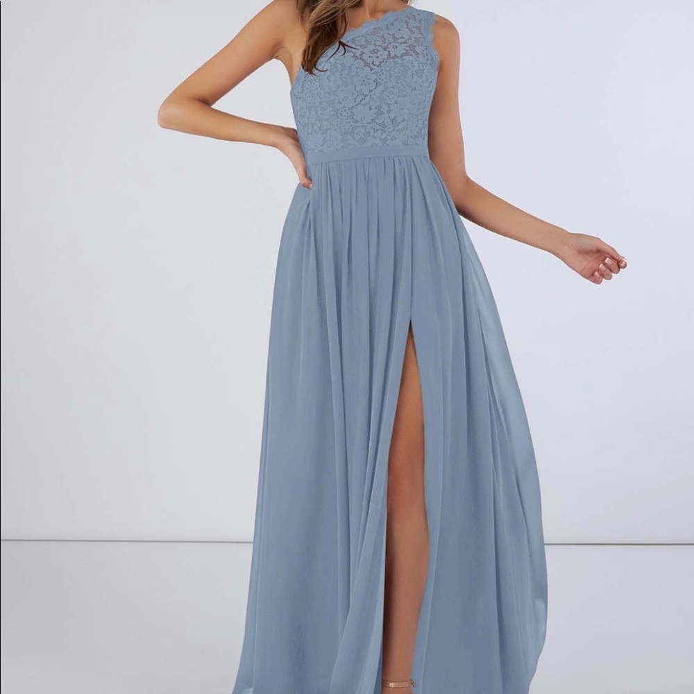 Azazie Demi in dusty blue